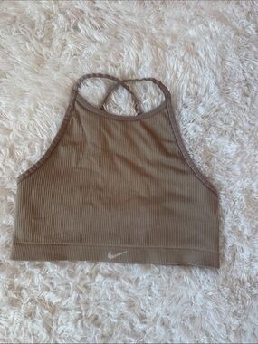 Nike Olive Ribbed Cross-Back Crop Tank